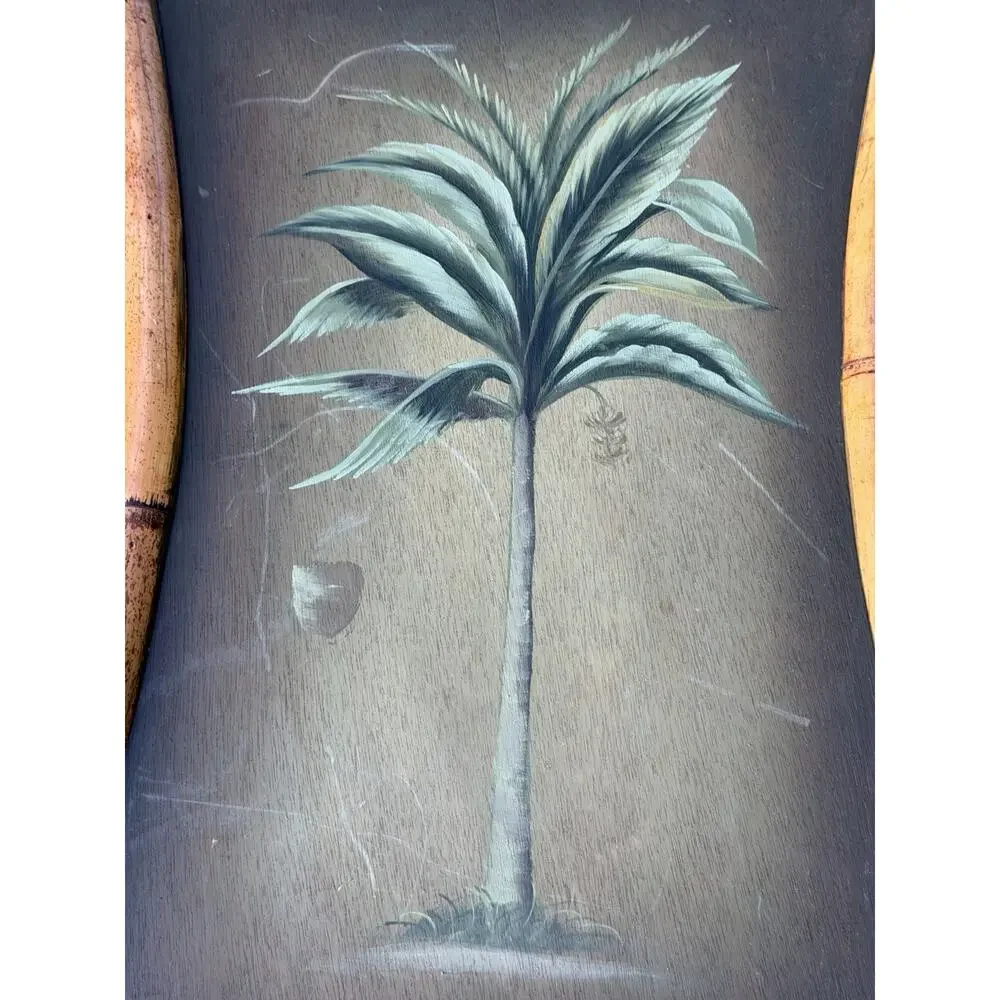 Vintage MCM Adirondack Palm Tree Oil Paintings Bamboo Frames Tiki Art Decor - Picture 6 of 9